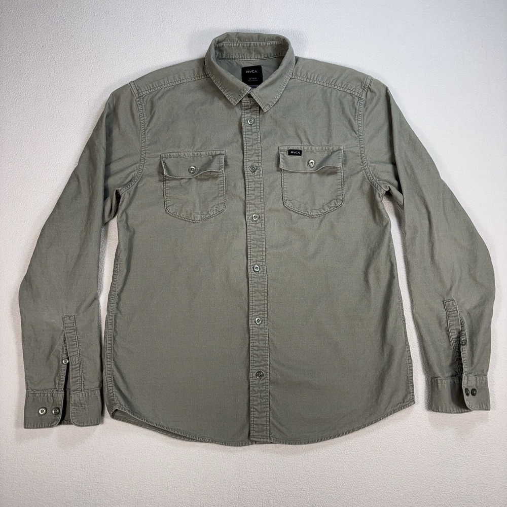 RVCA Freeman Corduroy Shirt Men's S Light Moss Green Regular Fit Cotton Pockets